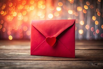 Wall Mural - Romantic Red Envelope with Heart - Valentine's Day Love Letter Stock Photo