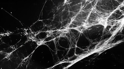 Close-up of intricate spider web pattern against black background in silhouette