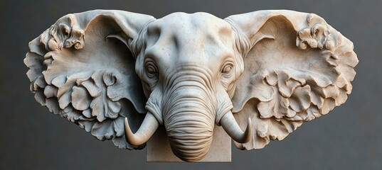 Marble Elephant Head Sculpture Classical Style Ancient Art Relief