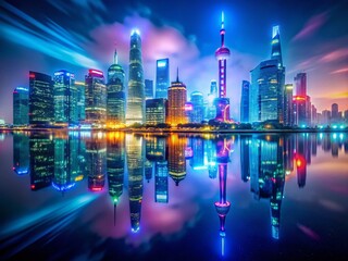 Wall Mural - Shanghai Night Lights: Futuristic Cityscape Panorama - Stunning Aerial View of China's Modern Metropolis