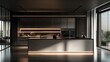 © Chingiz - A cutting-edge kitchen featuring sleek cabinetry, state-of-the-art appliances, and a spacious central island, all highlighted by ambient lighting and expansive windows for a minimalist look