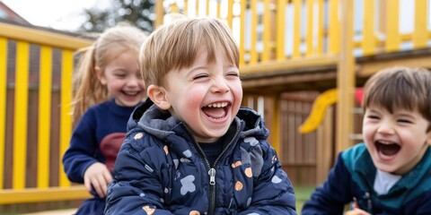Aufkleber - Children exploring their creativity on a school playground with games and laughter