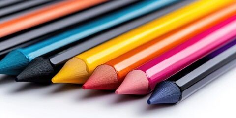 Aufkleber - Colorful art supplies arranged on a table in a school, ready for creative projects
