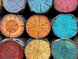 Wall Mural - A pile of wood logs stacked on top of each other