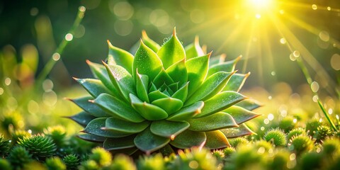 Wall Mural - Star-Shaped Flower in Grass with Bokeh Background - Nature Stock Photo