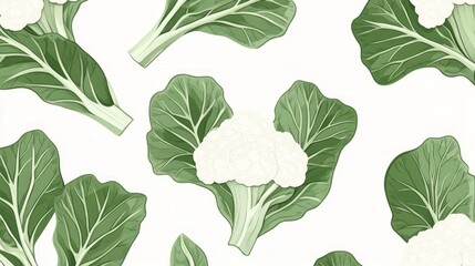 Wall Mural - Fresh cauliflower pattern, healthy food design, white background