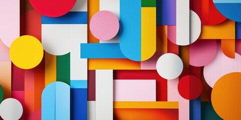 Fototapete - Colorful Abstract Geometric Background with Various Shapes and Textures in a Vibrant Composition for Modern Design Projects