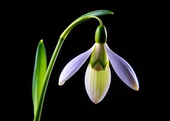 Wall Mural - Stunning Snowdrop Flower Isolated on Black Background - Drone Photography