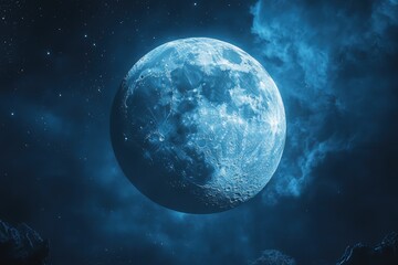 Wall Mural - Majestic Full Moon Illuminating a Dark Sky with Clouds and Distant Stars