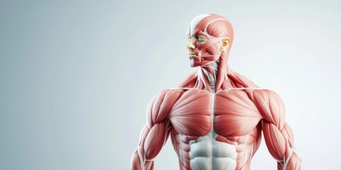 Wall Mural - human muscular system anatomy illustration, vibrant colors, clear muscle fiber details, neutral back
