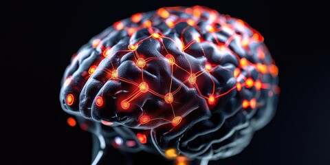 Wall Mural - detailed illustration of the human brain with highlighted areas representing real-time neural activi