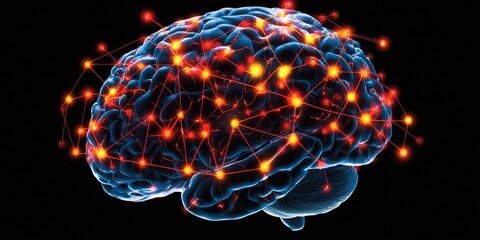Wall Mural - detailed illustration of the human brain with highlighted areas representing real-time neural activi