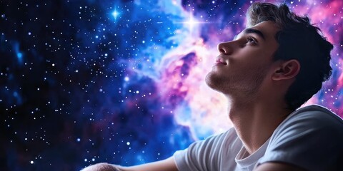 Wall Mural - astrophysicist analyzing data charts with a backdrop of space and galaxies