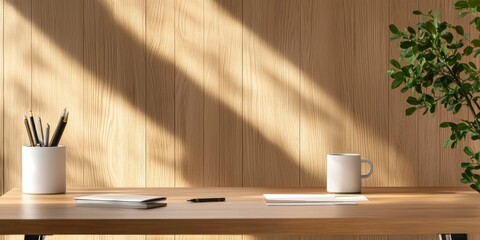 Aufkleber - Clean, minimalistic office background featuring a contemporary desk setup and organized stationery for productivity