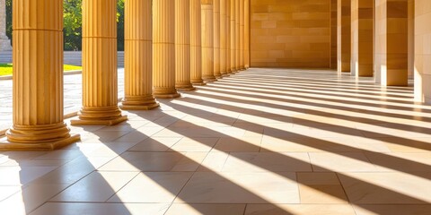 Fototapete - Serene Architectural Elements Featuring Classical Columns and Soft Shadows on Elegant Stone Surface in Bright Natural Light