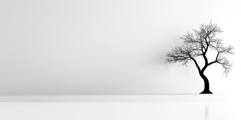 Aufkleber - A solitary black tree silhouette against a minimalist white background offering a sense of calm, tranquility, and elegance for modern art and design projects