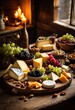 © Yaroslava - artfully arranged close perfect cheese platter featuring assortment gourmet accents rustic wooden board, appetizer, arrangement, artisan, banquet