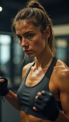 Powerful athlete preparing for training in a vibrant gym environment