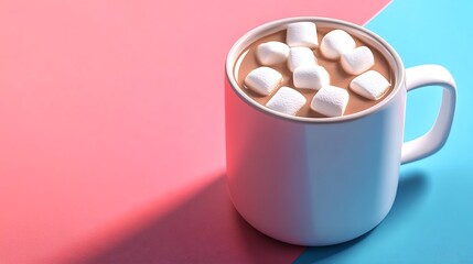 Wall Mural - Hot chocolate coffee drink winter christmas marshmallow mug isolated on a colorful background