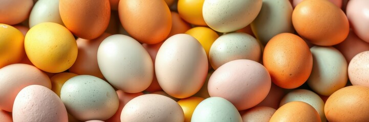 Colorful decorated eggs scattered on a surface, symbolizing spring celebrations and festive traditions