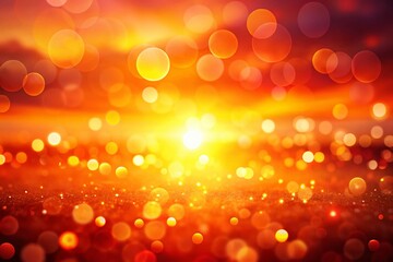 Wall Mural - Warm Abstract Sunset Background with Bokeh, Blurred Lights, Orange, Yellow, Red Hues