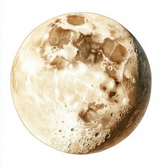 Wall Mural - Watercolor Clipart, White background, ultra-detailed, hyper-realistic half Moon with craters