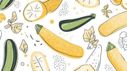 Wall Mural - Summer squash harvest pattern, food blog, white background