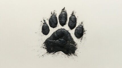Poster - Abstract Black Paw Print: A Textured Ink and Paint Artwork on a Beige Canvas