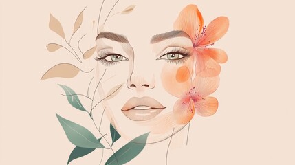 Wall Mural - Elegant Floral Portrait of a Woman