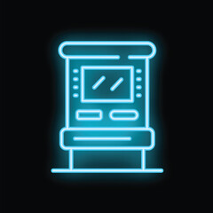 Wall Mural - Blue neon atm machine glowing on a black background, perfect for finance and technology concepts