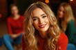 © Konstiantyn Zap - Smiling young caucasian female with friends in cozy setting