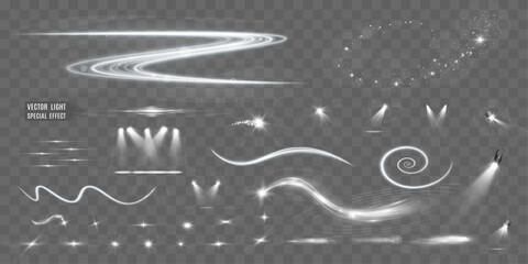 Wall Mural - set of glowing light effects, sparkles, and spotlights on transparent background, perfect for digita