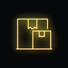 Wall Mural - Neon yellow parcel icon on black background representing shipping and delivery