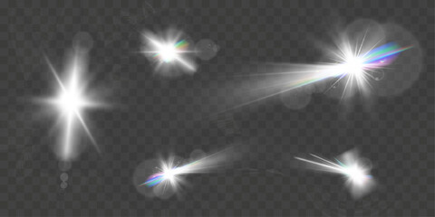 Wall Mural - set of glowing light effects with starbursts and radiating beams on a transparent background, ideal 