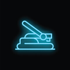 Poster - Blue neon icon of a stapler glowing against a dark background, perfect for any design or project needing a bright, eye catching element