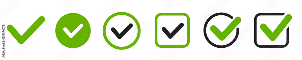 Check Book Sign Check mark icons set. Tick symbols illustrations collection. Checkmark ...
