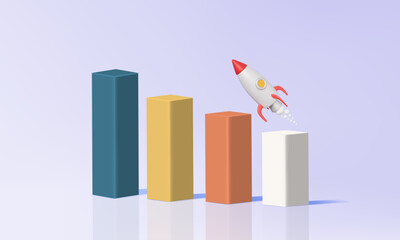 Graph business vision finance investment strategy start-up concept Booster spaceship rocket leadership in future innovation development Growth progress economy financial 3d vector illustration element