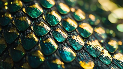 Wall Mural - vibrant green and gold scales create a stunning texture. each scale reflects light beautifully. perf