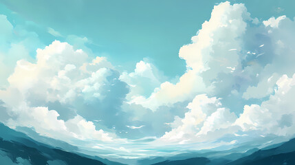 Wall Mural - Soft white clouds drift across the blue sky with gentle wisps of grey and creamy textures , clouds, soft focus, weather conditions. Weather Conditions. Illustration