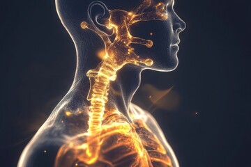 Poster - Exploration of the respiratory system affected by infectious viruses in a 3D medical illustration. Generative AI