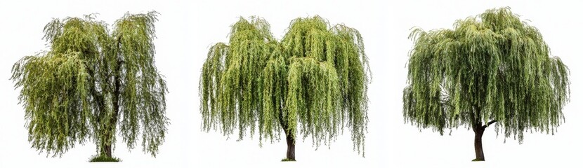 Wall Mural - Daytime scene with a 3D architectural visualization featuring a weeping willow tree on a transparent background. 3D rendering illustration. PNG format