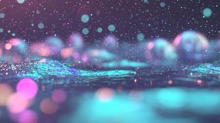 Wall Mural - the scene presents an abstract digital data background with a wave of moving dots and a 3d rendered 