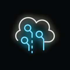 Wall Mural - neon cloud computing icon showing electronic circuits inside glowing cloud