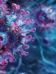 Aufkleber - Respiratory virus infection depicted through 3d illustration showcasing cellular interaction and lung disease effects. Generative AI