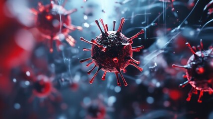Poster - Detailed 3D illustration of respiratory viruses causing dangerous lung disease in a medical context. Generative AI