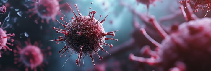 Poster - Respiratory virus infection shown in 3d illustration highlighting dangerous lung disease impacts and medical implications. Generative AI