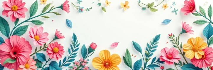 Wall Mural - Pastel colored spring flowers and leaves forming a whimsical pattern , illustration, blossom