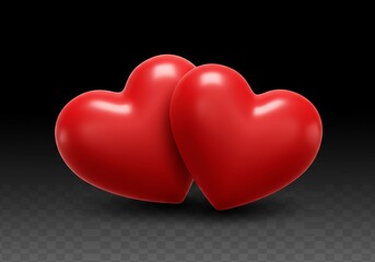 Wall Mural - Two red hearts love, Valentine's Day, and romance realistic 3D isolated on transparent background. generative ai
