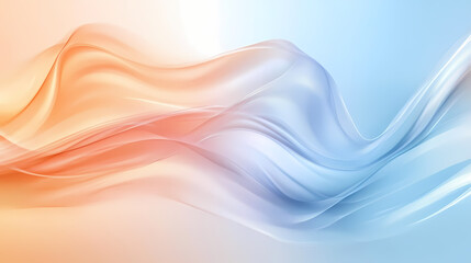 Poster - Abstract iridescent liquid swirl on a light blue and peach background. Movement and Flow. Illustration