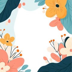 Poster - Colorful floral decorative frame with vibrant blooms and leaves suitable for invitations or event announcements. Generative AI